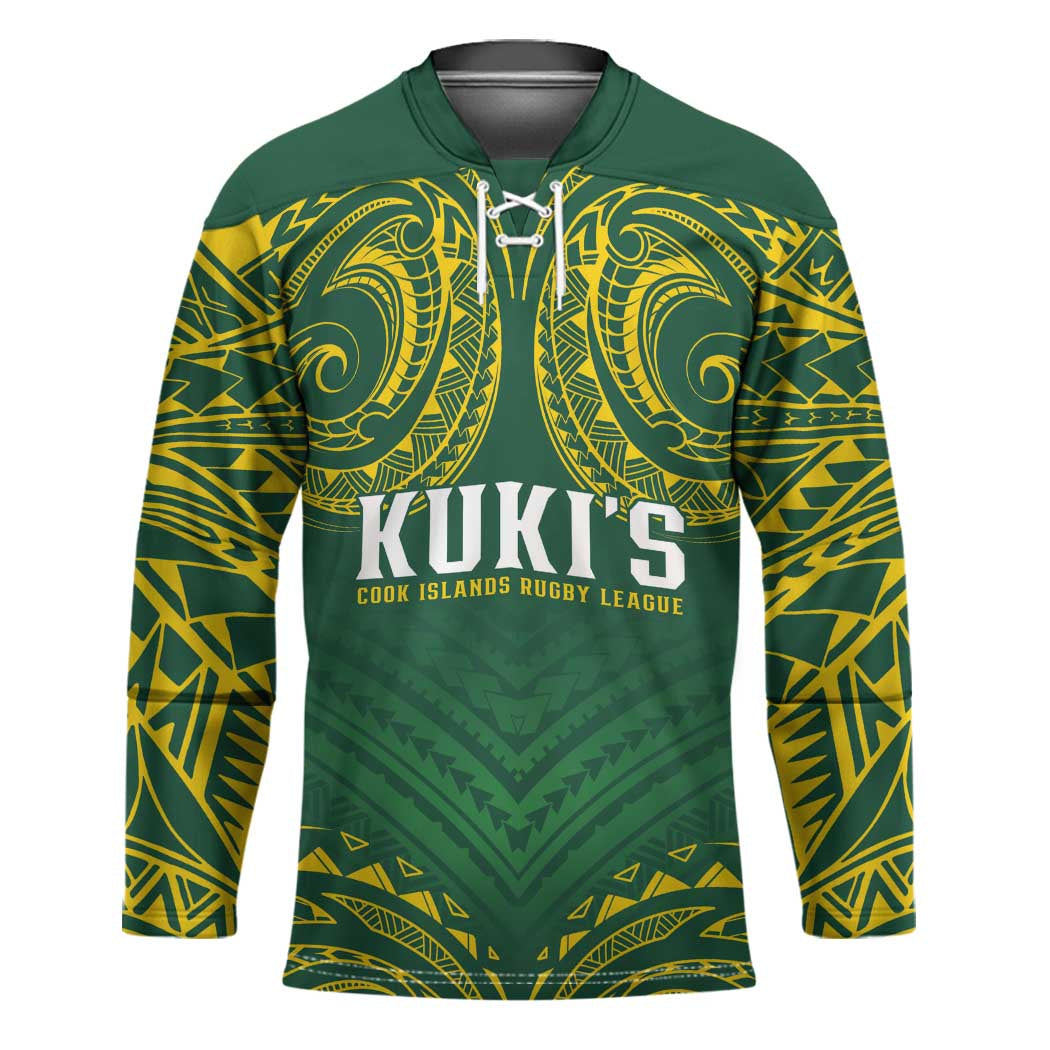 World Rugby Cook Islands Hockey Jersey Green Polynesian Tribal Pattern - Polynesian Pride