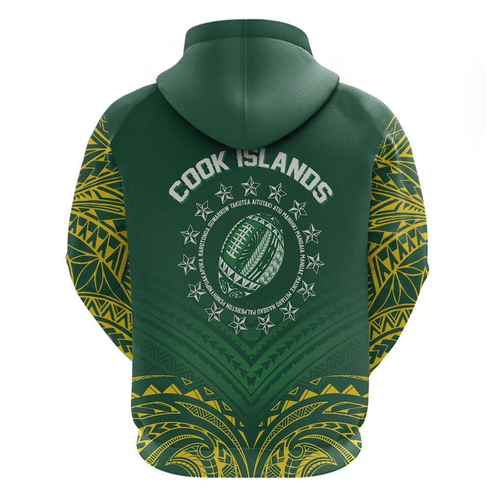 World Rugby Cook Islands Hoodie Green Polynesian Tribal Pattern - Polynesian Pride