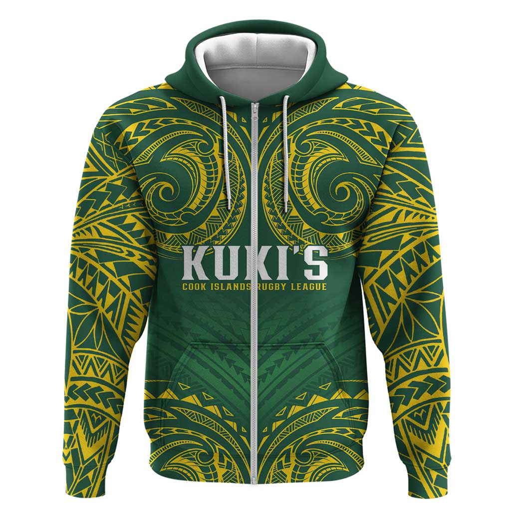 World Rugby Cook Islands Hoodie Green Polynesian Tribal Pattern - Polynesian Pride