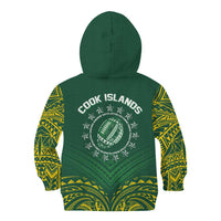 World Rugby Cook Islands Kid Hoodie Green Polynesian Tribal Pattern - Polynesian Pride
