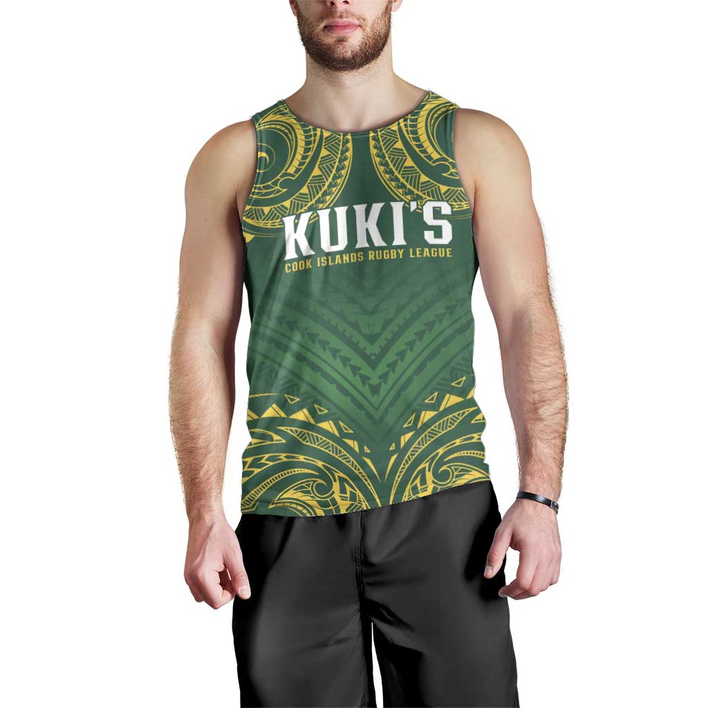 World Rugby Cook Islands Men Tank Top Green Polynesian Tribal Pattern - Polynesian Pride