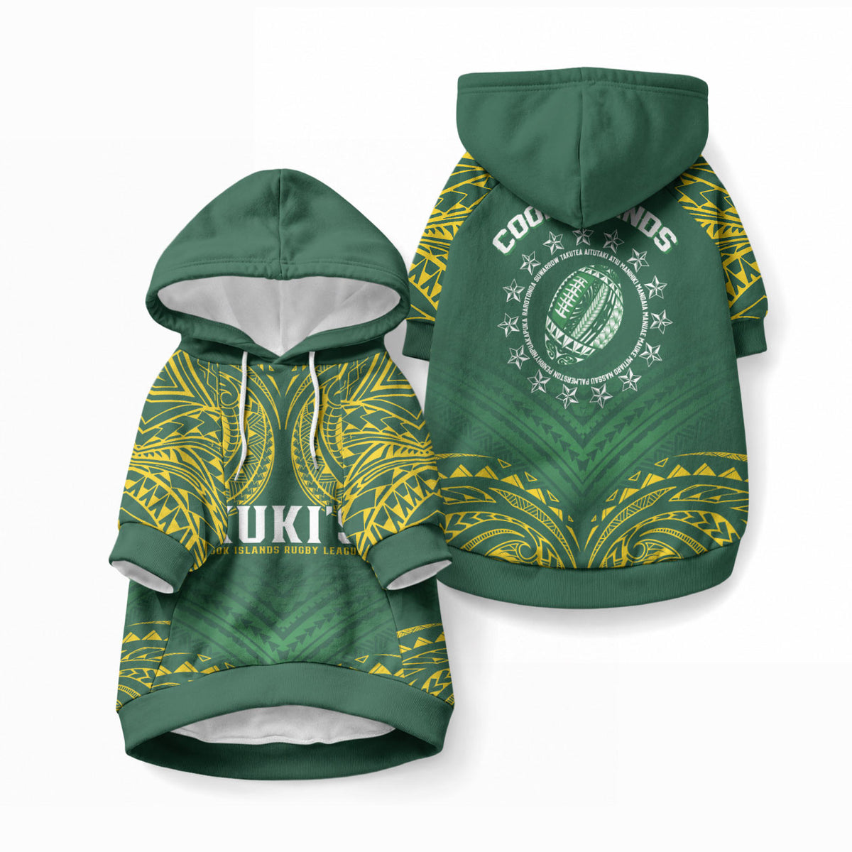 World Rugby Cook Islands Pet Hoodie Green Polynesian Tribal Pattern LT9 Pullover Green - Polynesian Pride