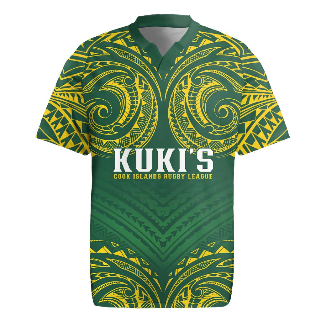 World Rugby Cook Islands Rugby Jersey Green Polynesian Tribal Pattern - Polynesian Pride