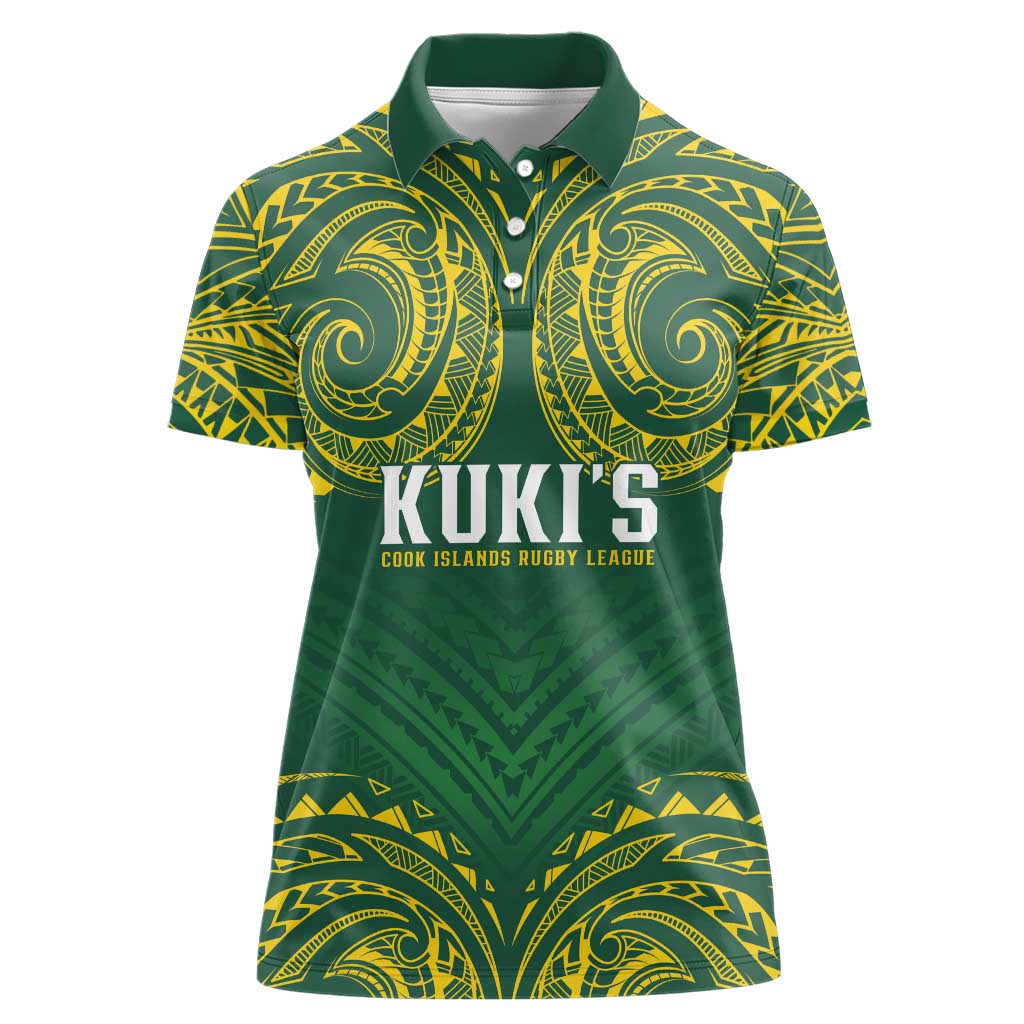 World Rugby Cook Islands Women Polo Shirt Green Polynesian Tribal Pattern - Polynesian Pride