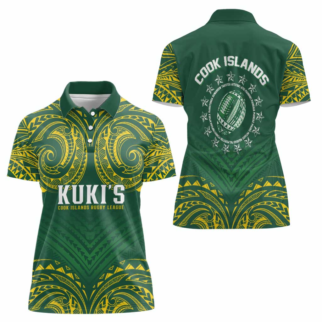 World Rugby Cook Islands Women Polo Shirt Green Polynesian Tribal Pattern - Polynesian Pride