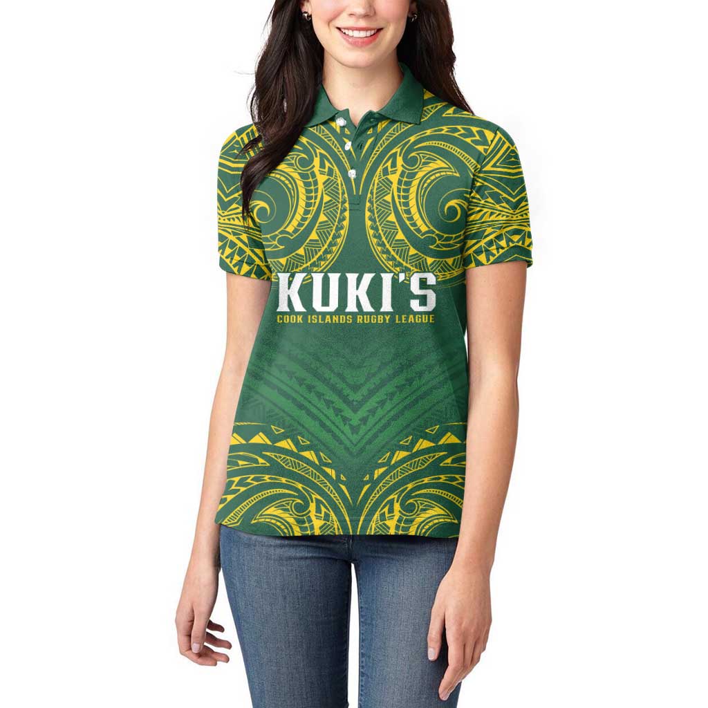 World Rugby Cook Islands Women Polo Shirt Green Polynesian Tribal Pattern - Polynesian Pride