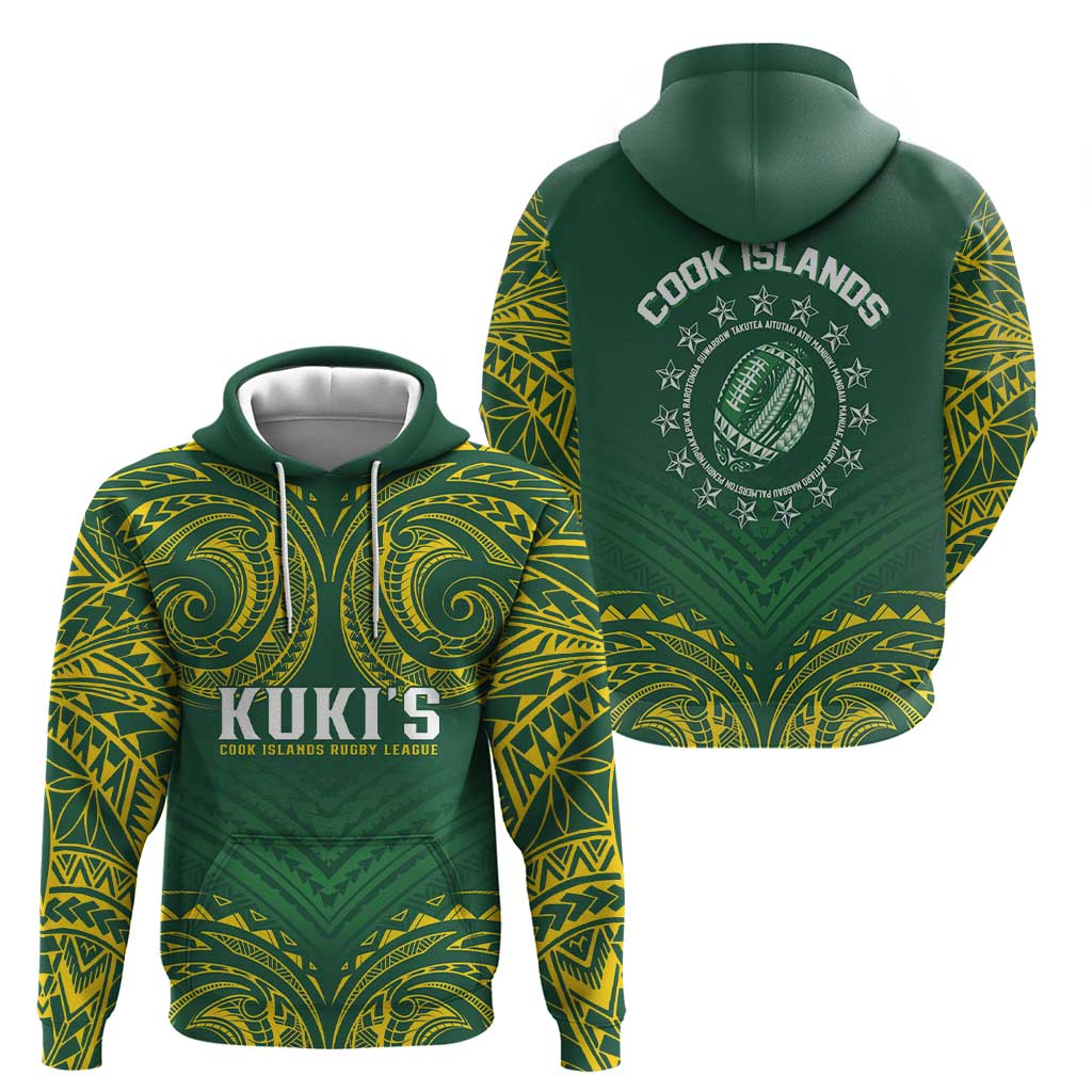 World Rugby Cook Islands Zip Hoodie Green Polynesian Tribal Pattern - Polynesian Pride