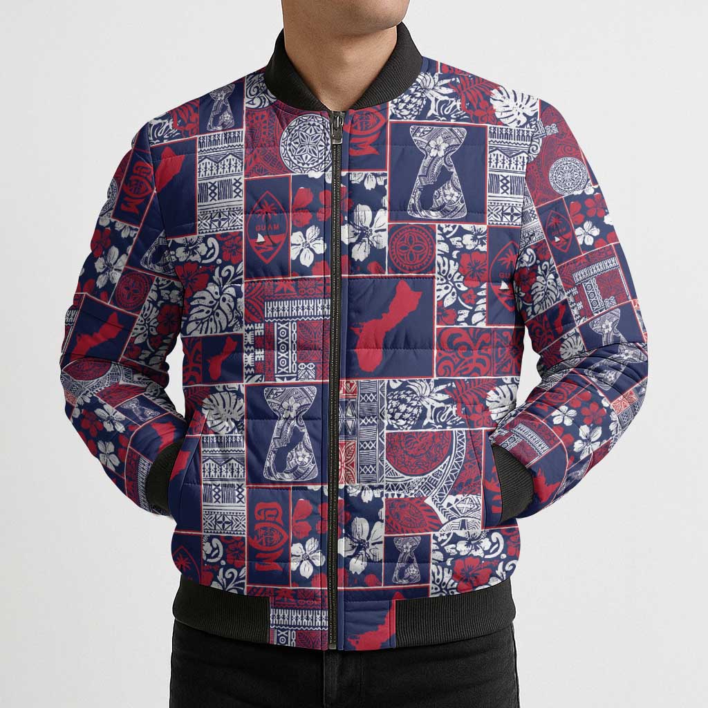 Guam Felis Pasgua Bomber Puffer Jacket Pacific Patchwork Xmas Vibes - Polynesian Pride