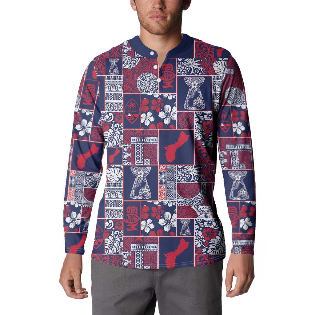 Guam Felis Pasgua Button Sweatshirt Pacific Patchwork Xmas Vibes - Polynesian Pride