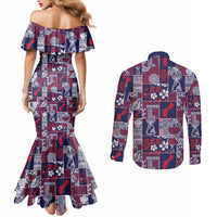 Guam Felis Pasgua Couples Matching Mermaid Dress and Long Sleeve Button Shirt Pacific Patchwork Xmas Vibes - Polynesian Pride