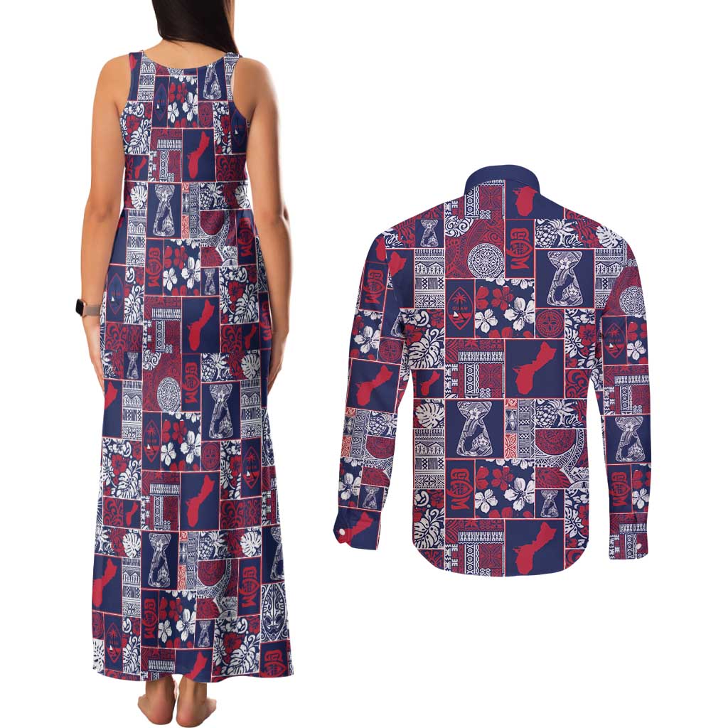 Guam Felis Pasgua Couples Matching Tank Maxi Dress and Long Sleeve Button Shirt Pacific Patchwork Xmas Vibes - Polynesian Pride