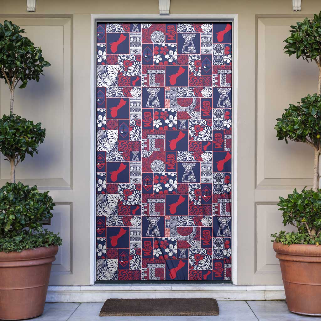 Guam Felis Pasgua Door Cover Pacific Patchwork Xmas Vibes LT9 Blue - Polynesian Pride