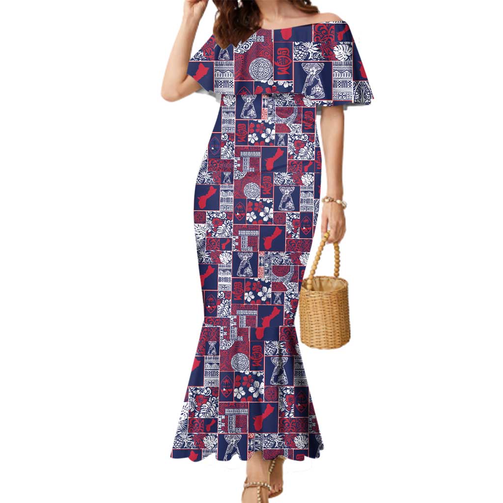 Guam Felis Pasgua Family Matching Mermaid Dress and Hawaiian Shirt Pacific Patchwork Xmas Vibes - Polynesian Pride