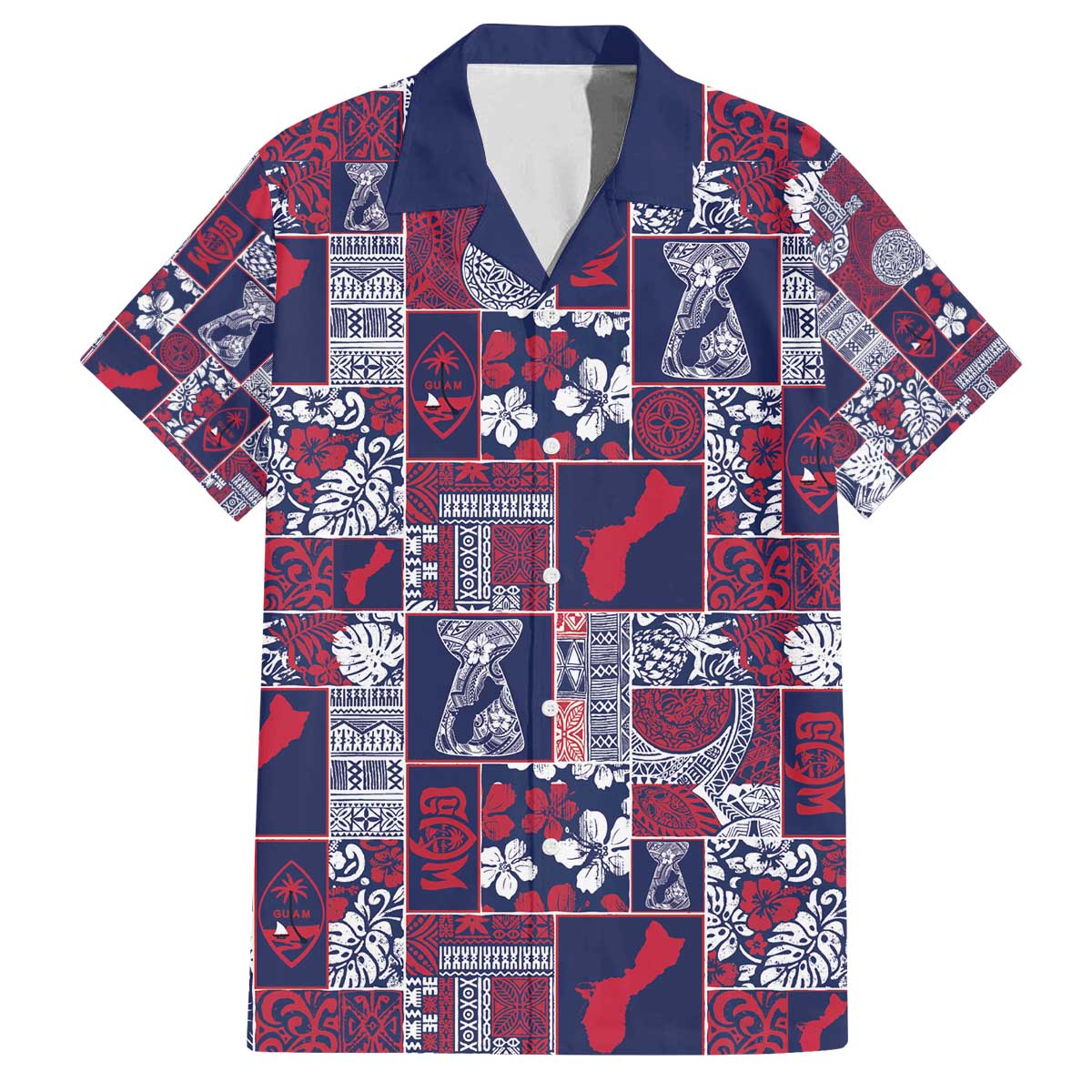 Guam Felis Pasgua Family Matching Off The Shoulder Long Sleeve Dress and Hawaiian Shirt Pacific Patchwork Xmas Vibes - Polynesian Pride