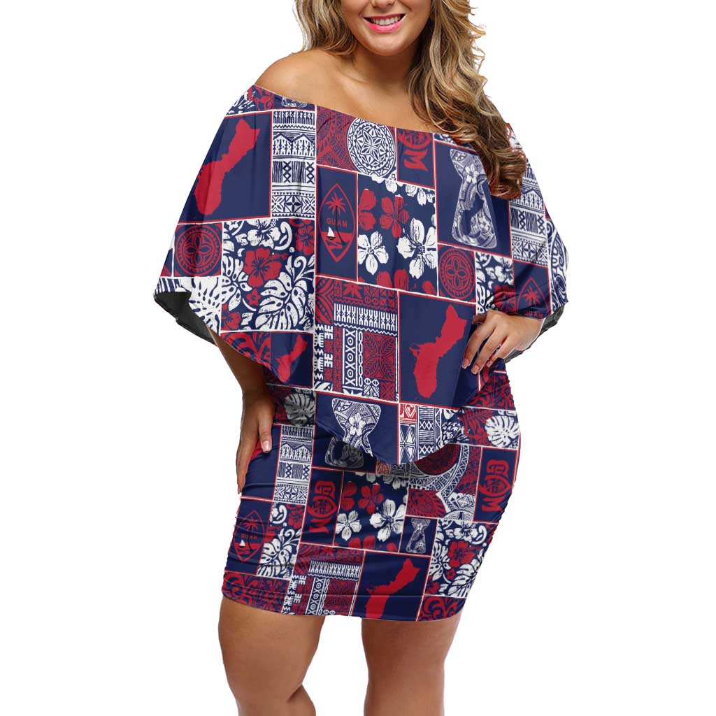 Guam Felis Pasgua Family Matching Off Shoulder Short Dress and Hawaiian Shirt Pacific Patchwork Xmas Vibes - Polynesian Pride