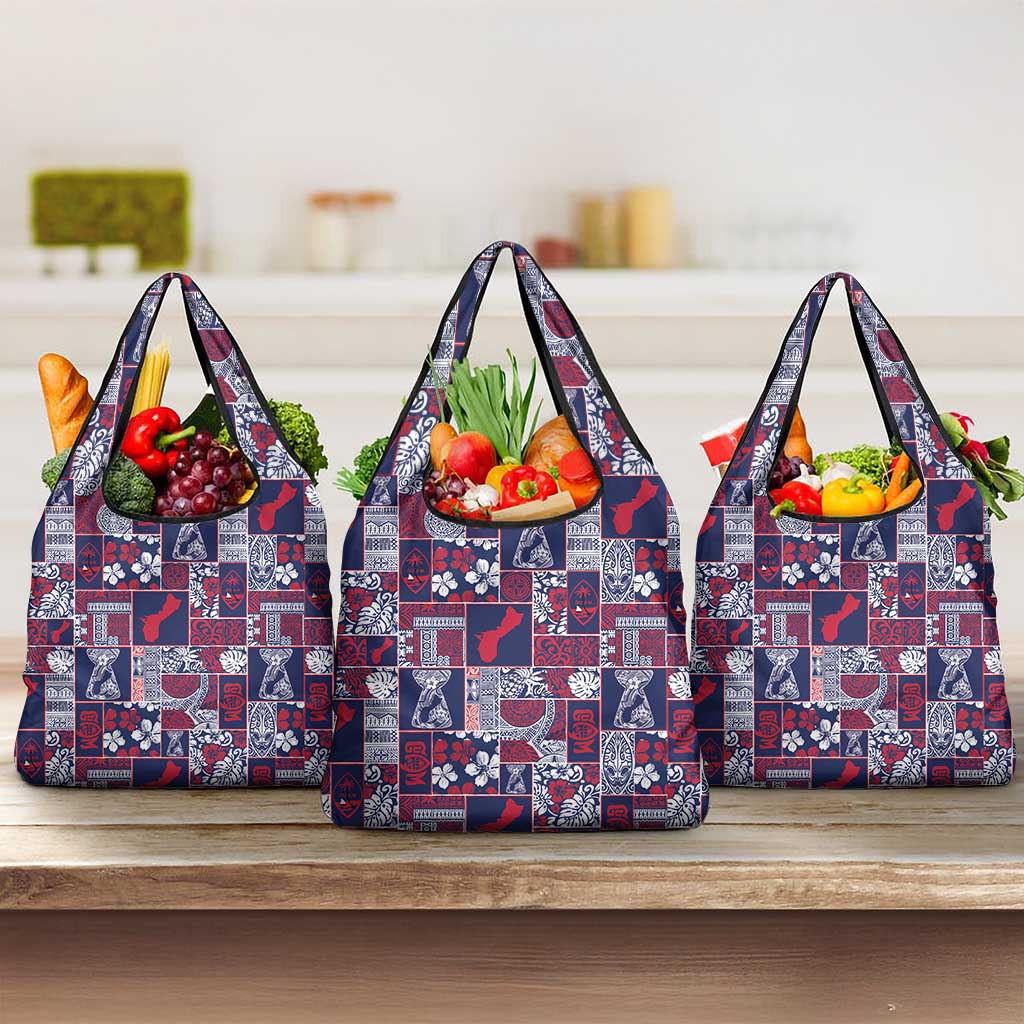 Guam Felis Pasgua Grocery Bag Pacific Patchwork Xmas Vibes LT9 3-pack One Size Blue - Polynesian Pride