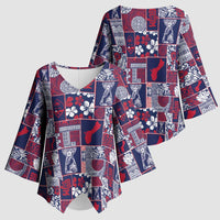 Guam Felis Pasgua Kimono Sleeve Blouse Pacific Patchwork Xmas Vibes - Polynesian Pride