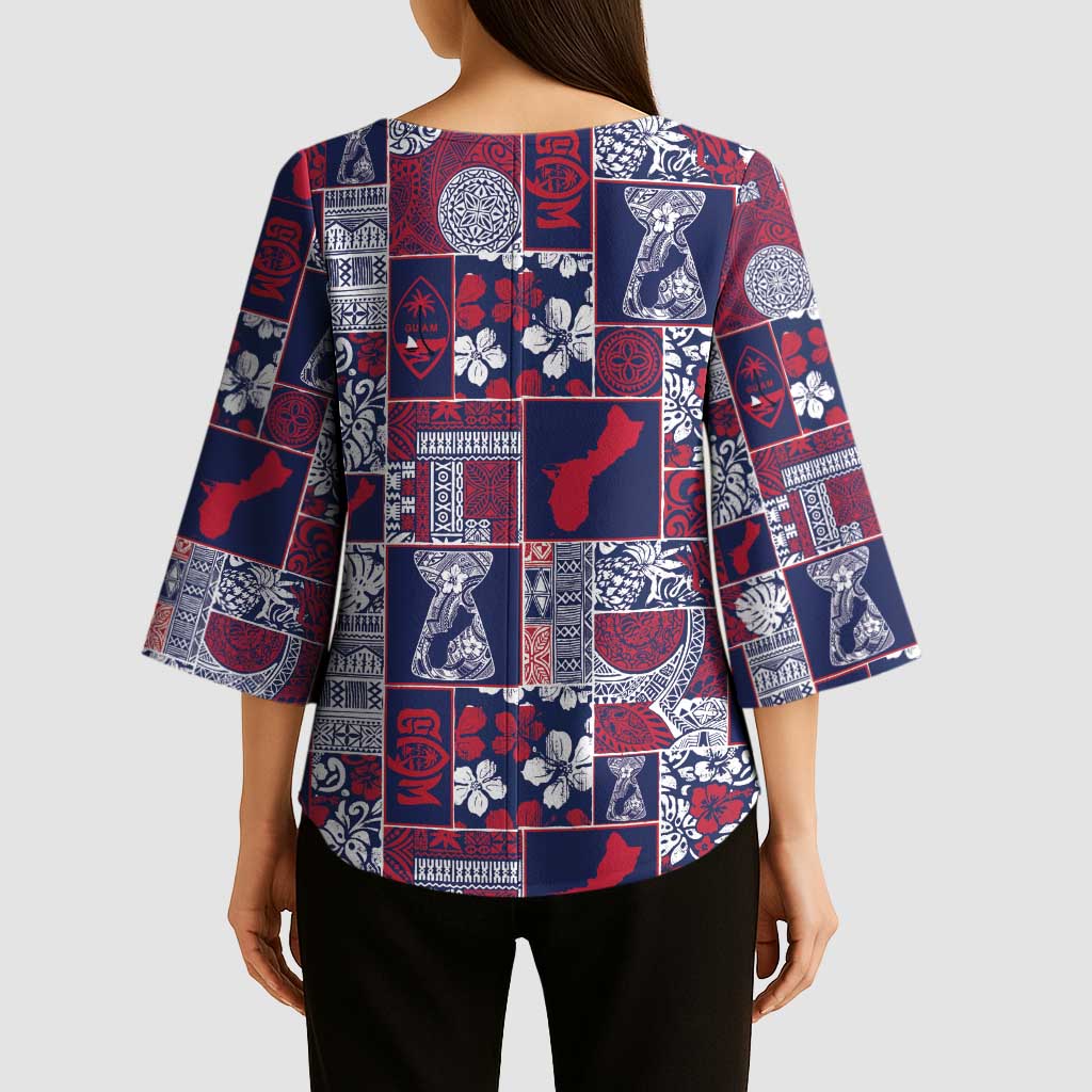 Guam Felis Pasgua Kimono Sleeve Blouse Pacific Patchwork Xmas Vibes - Polynesian Pride