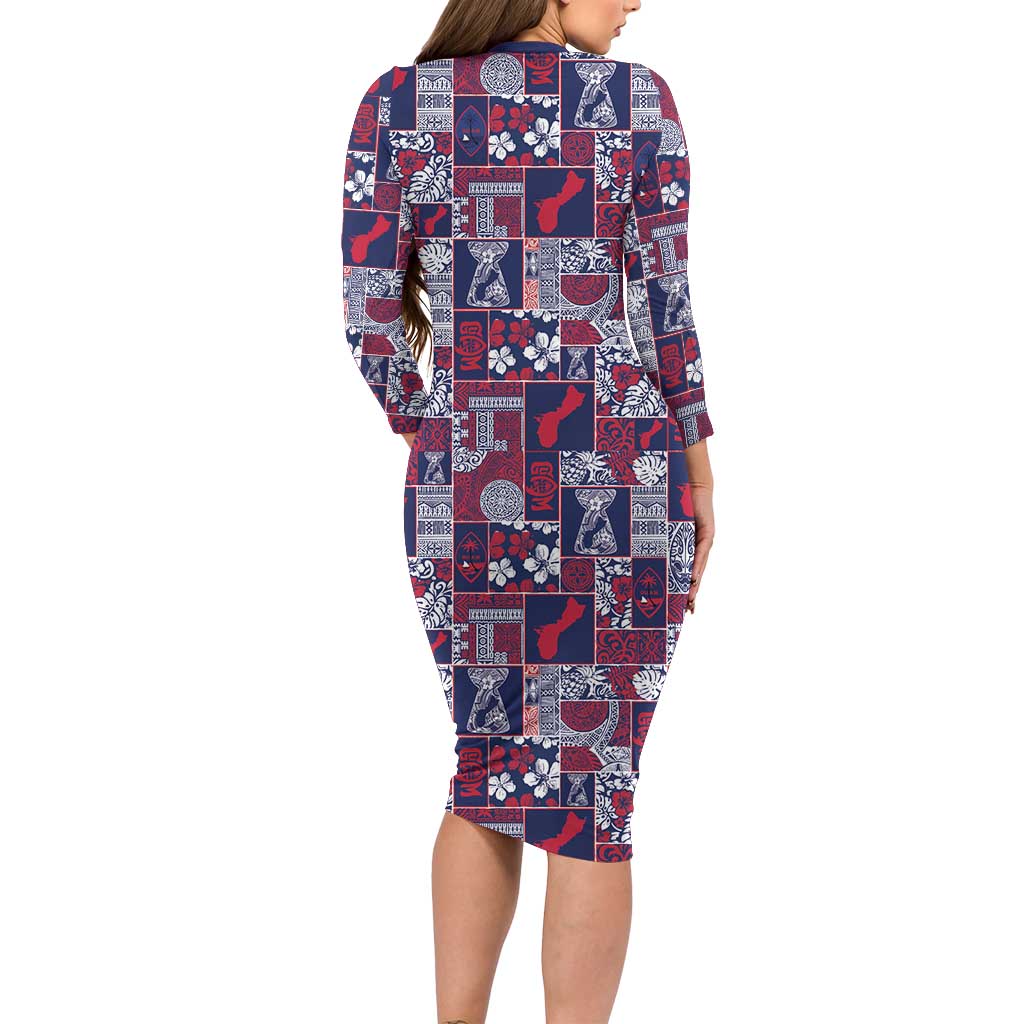 Guam Felis Pasgua Long Sleeve Bodycon Dress Pacific Patchwork Xmas Vibes - Polynesian Pride