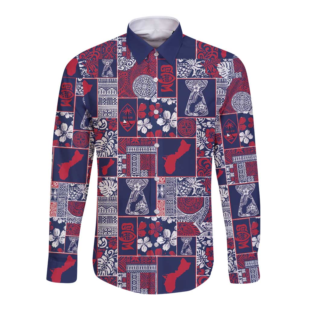 Guam Felis Pasgua Long Sleeve Button Shirt Pacific Patchwork Xmas Vibes - Polynesian Pride