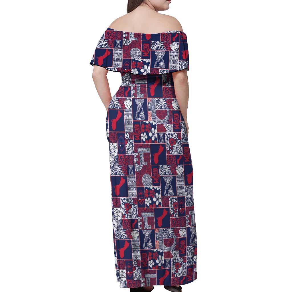 Guam Felis Pasgua Off Shoulder Maxi Dress Pacific Patchwork Xmas Vibes - Polynesian Pride