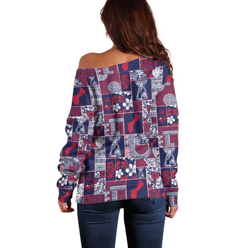 Guam Felis Pasgua Off Shoulder Sweater Pacific Patchwork Xmas Vibes - Polynesian Pride