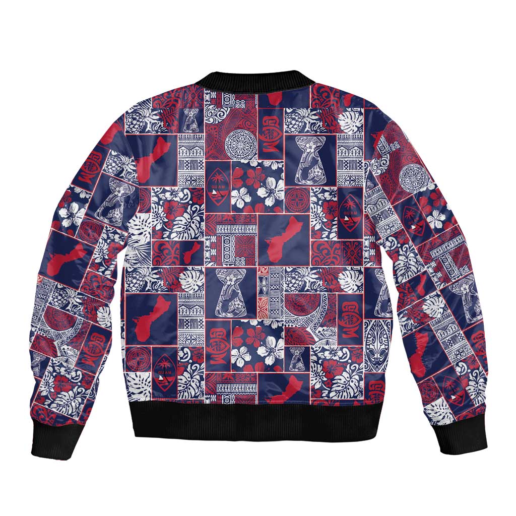 Guam Felis Pasgua Sleeve Zip Bomber Jacket Pacific Patchwork Xmas Vibes - Polynesian Pride