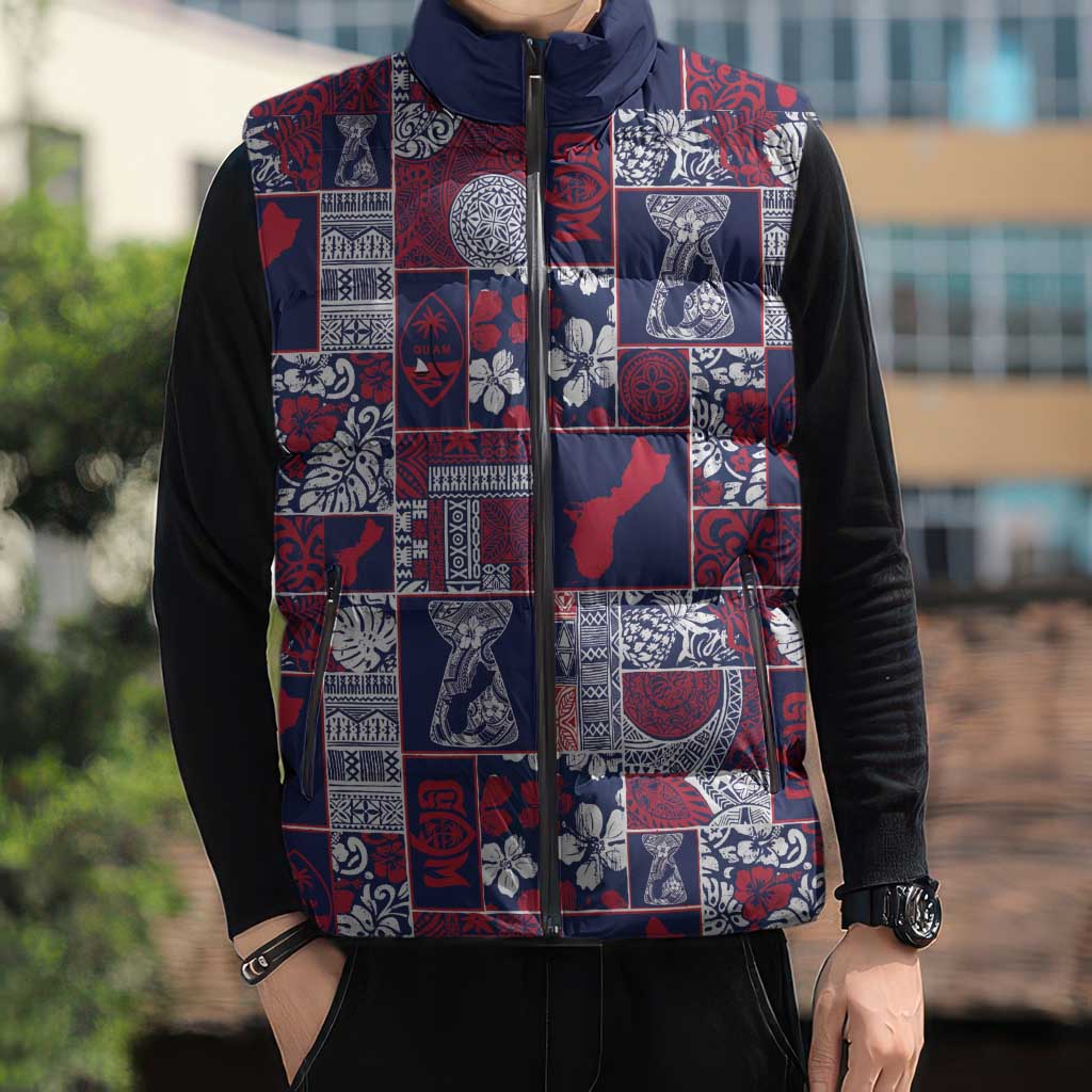 Guam Felis Pasgua Sleeveless Puffer Jacket Pacific Patchwork Xmas Vibes - Polynesian Pride