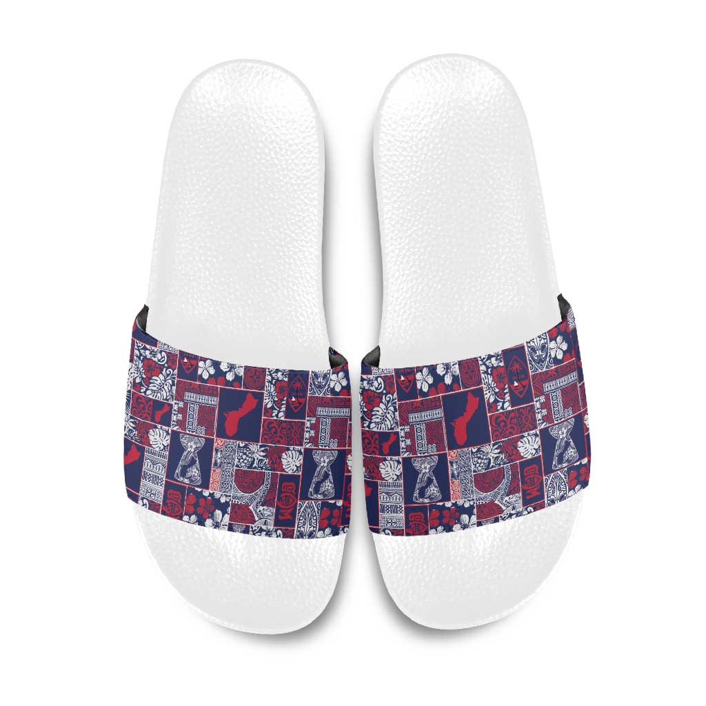 Guam Felis Pasgua Slide Sandals Pacific Patchwork Xmas Vibes LT9 Blue - Polynesian Pride