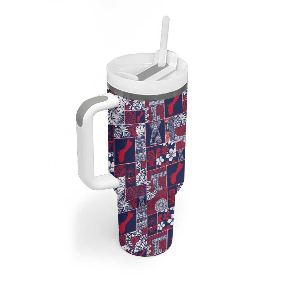 Guam Felis Pasgua Tumbler With Handle Pacific Patchwork Xmas Vibes - Polynesian Pride
