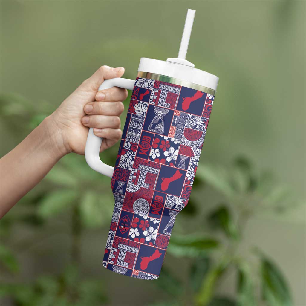 Guam Felis Pasgua Tumbler With Handle Pacific Patchwork Xmas Vibes - Polynesian Pride