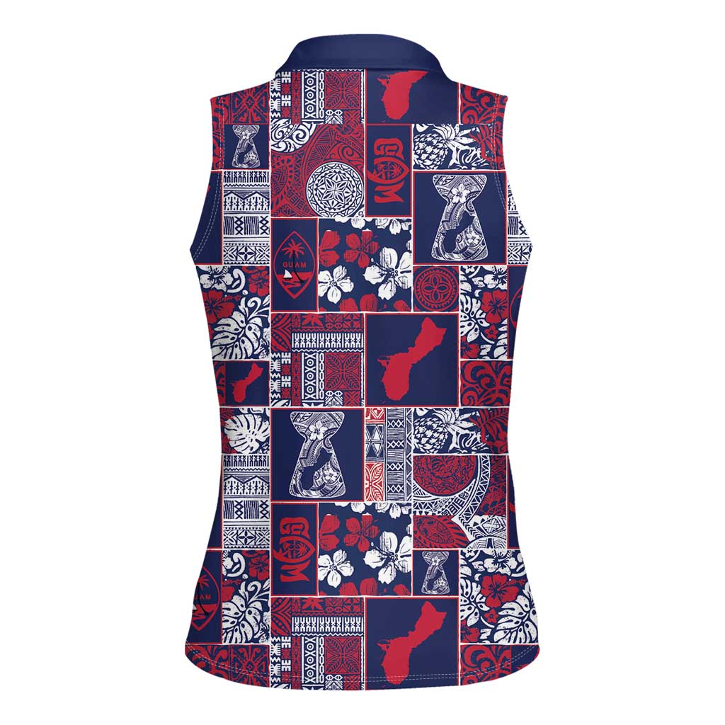 Guam Felis Pasgua Women Sleeveless Polo Shirt Pacific Patchwork Xmas Vibes - Polynesian Pride
