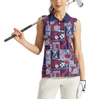 Guam Felis Pasgua Women Sleeveless Polo Shirt Pacific Patchwork Xmas Vibes - Polynesian Pride