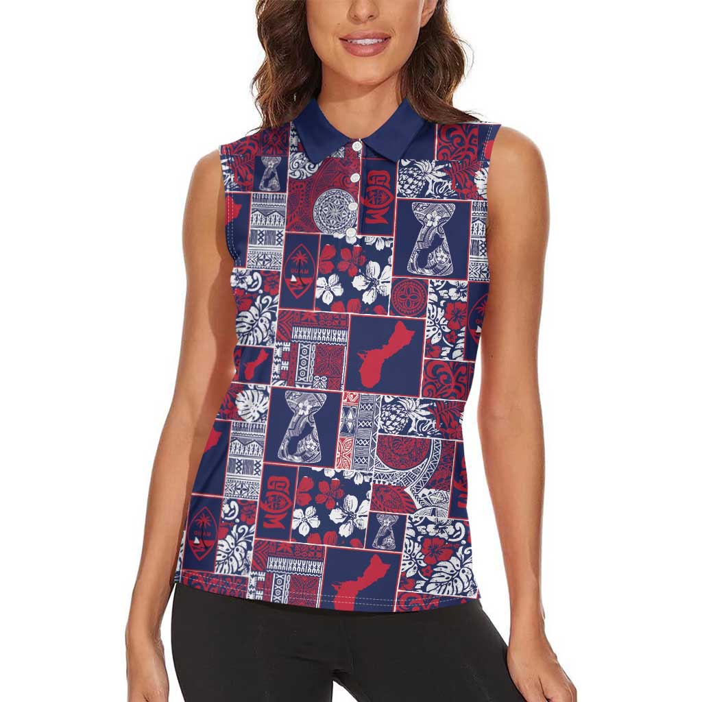 Guam Felis Pasgua Women Sleeveless Polo Shirt Pacific Patchwork Xmas Vibes - Polynesian Pride