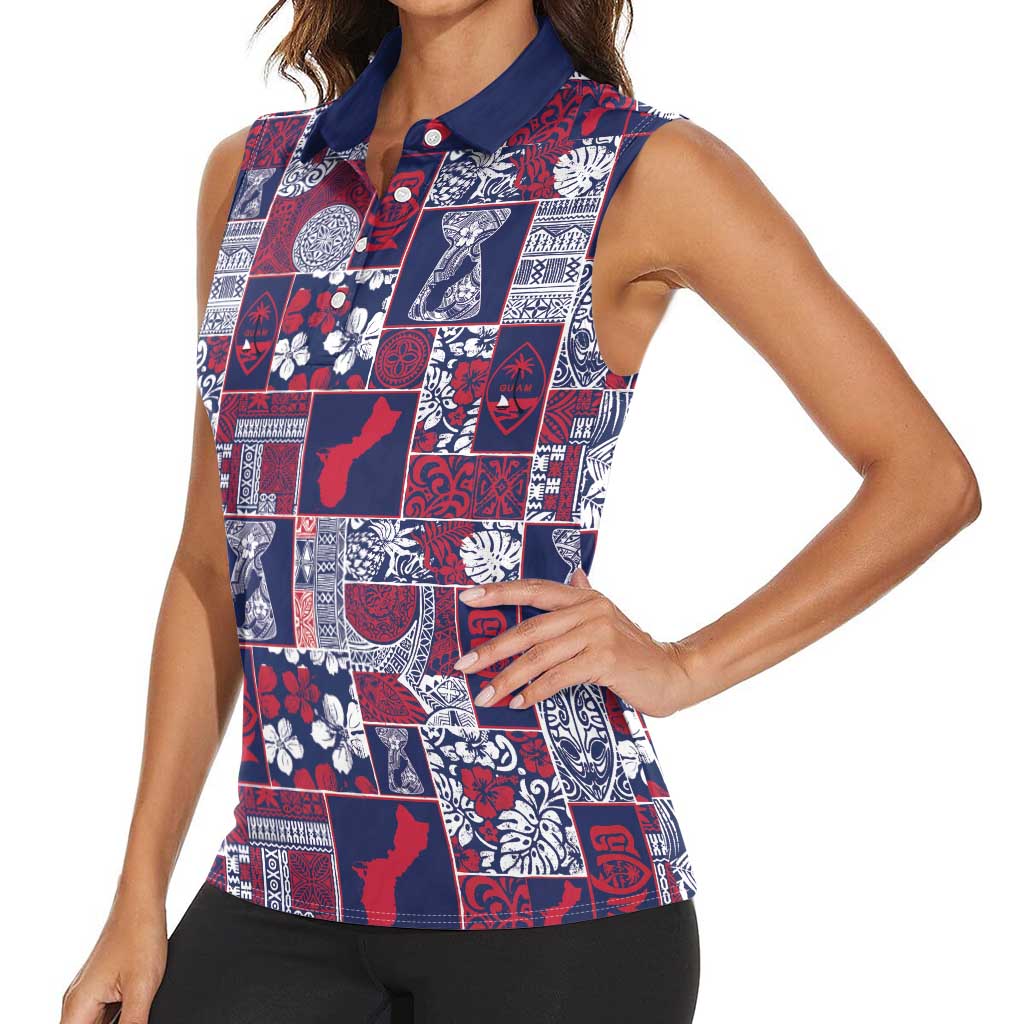 Guam Felis Pasgua Women Sleeveless Polo Shirt Pacific Patchwork Xmas Vibes - Polynesian Pride