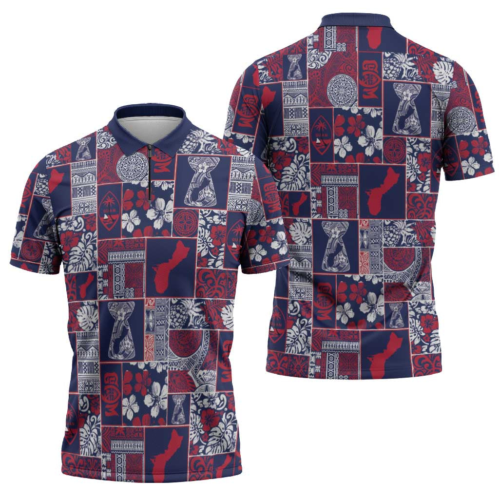 Guam Felis Pasgua Zipper Polo Shirt Pacific Patchwork Xmas Vibes - Polynesian Pride