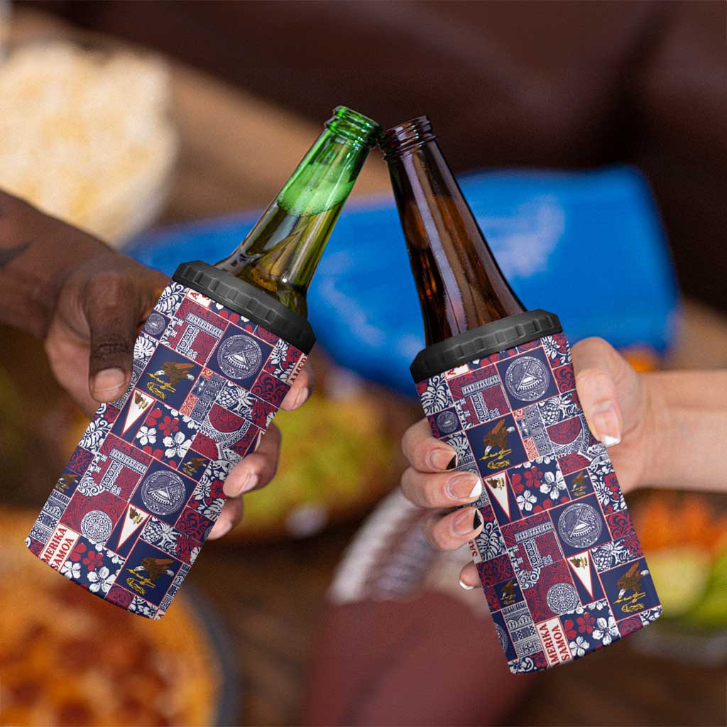 Manuia le Kerisimasi American Samoa 4 in 1 Can Cooler Tumbler Pacific Patchwork Xmas Vibes - Polynesian Pride