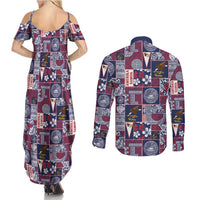 Manuia le Kerisimasi American Samoa Couples Matching Summer Maxi Dress and Long Sleeve Button Shirt Pacific Patchwork Xmas Vibes - Polynesian Pride