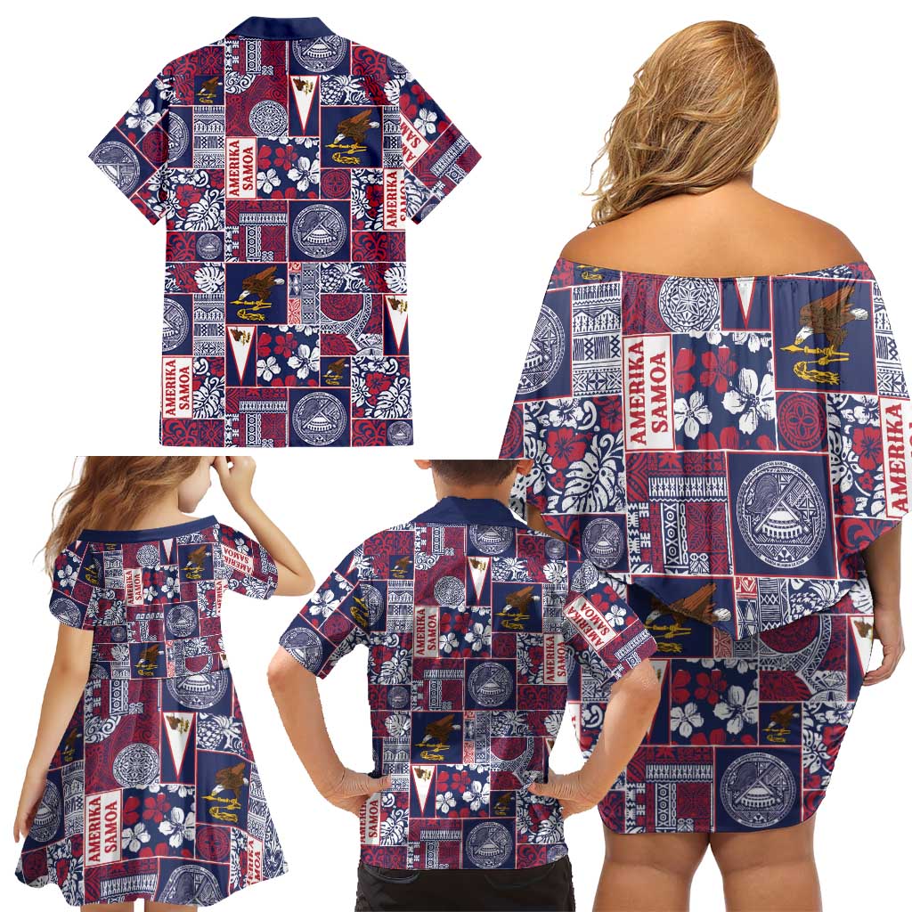 Manuia le Kerisimasi American Samoa Family Matching Off Shoulder Short Dress and Hawaiian Shirt Pacific Patchwork Xmas Vibes - Polynesian Pride