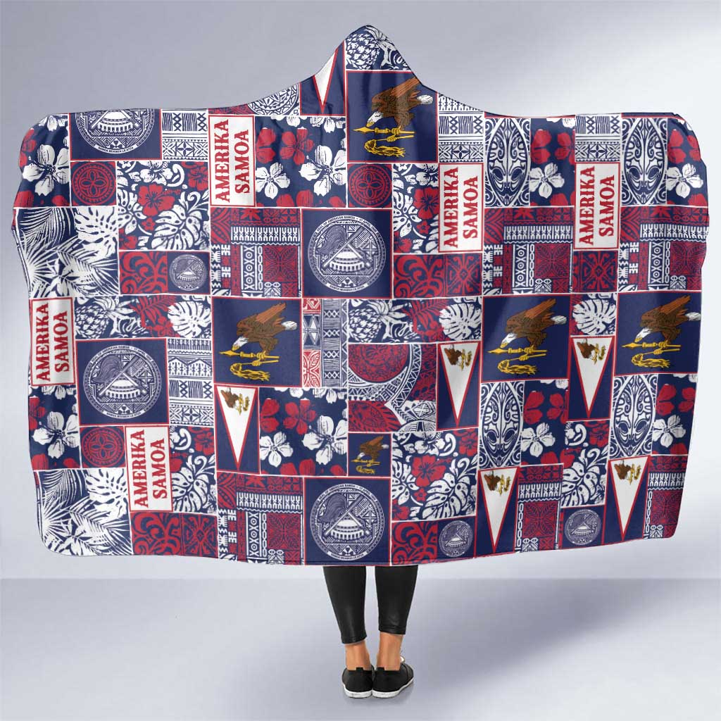 Manuia le Kerisimasi American Samoa Hooded Blanket Pacific Patchwork Xmas Vibes LT9 One Size Blue - Polynesian Pride