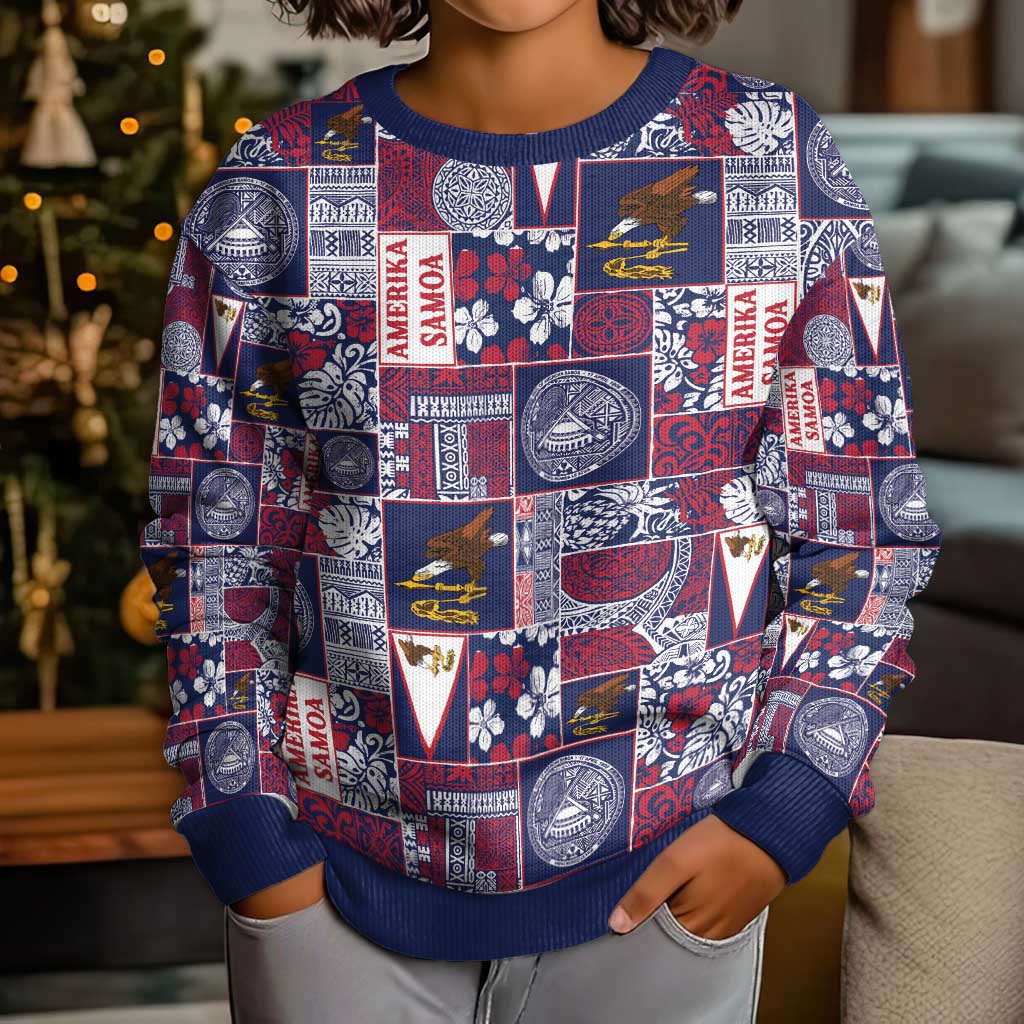 Manuia le Kerisimasi American Samoa Kid Ugly Christmas Sweater Pacific Patchwork Xmas Vibes - Polynesian Pride