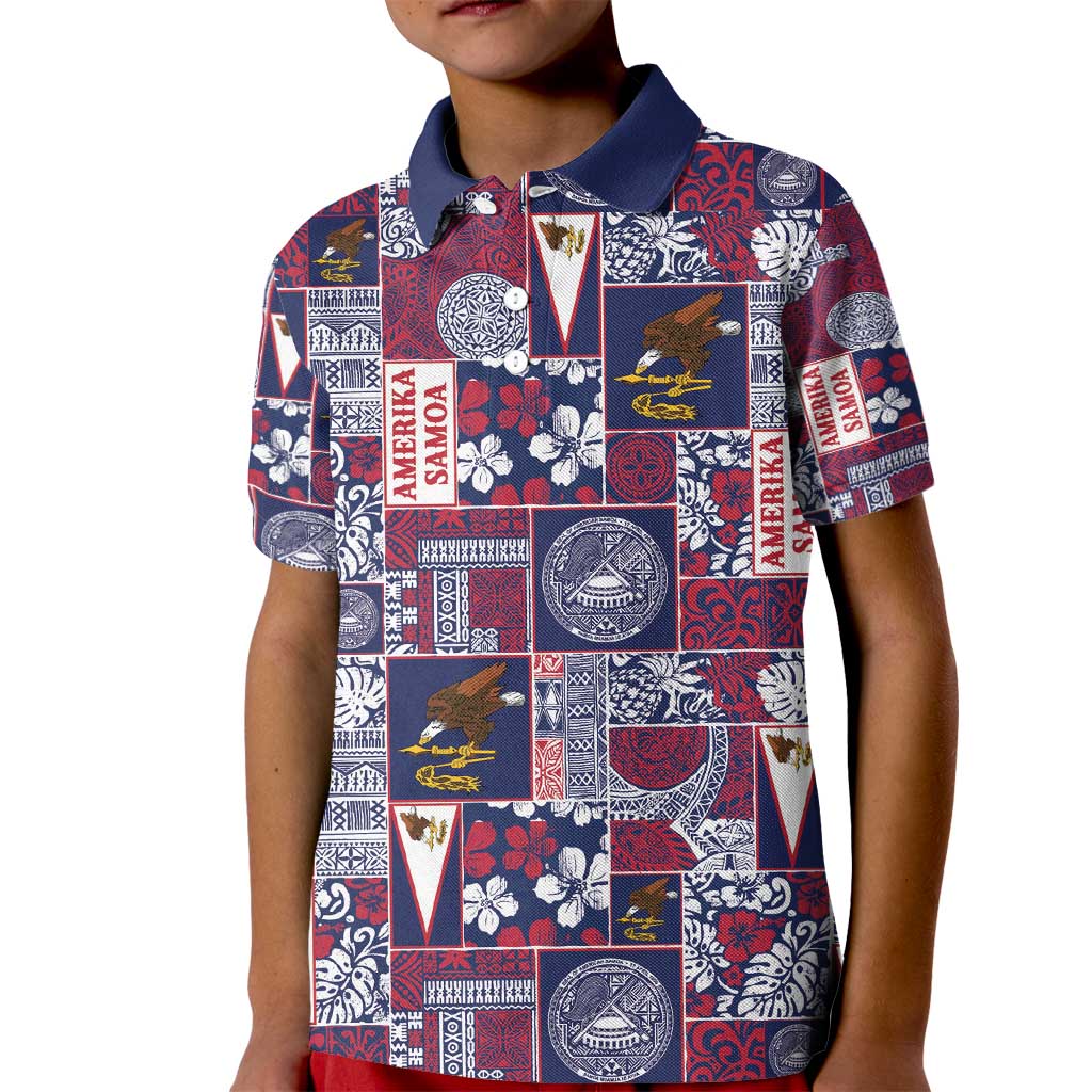 Manuia le Kerisimasi American Samoa Kid Polo Shirt Pacific Patchwork Xmas Vibes - Polynesian Pride