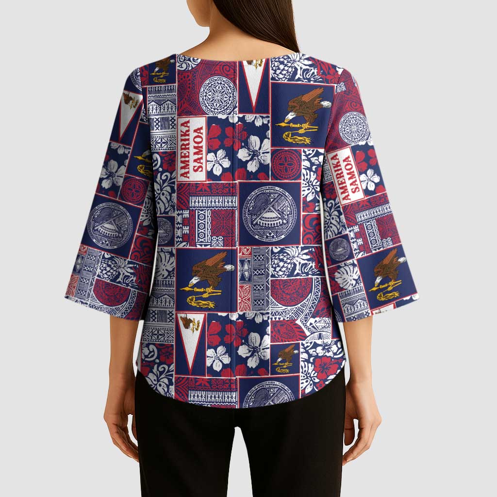 Manuia le Kerisimasi American Samoa Kimono Sleeve Blouse Pacific Patchwork Xmas Vibes - Polynesian Pride
