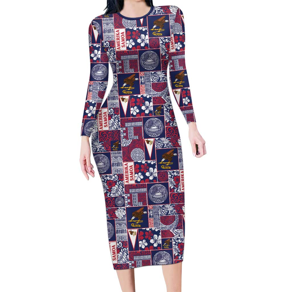 Manuia le Kerisimasi American Samoa Long Sleeve Bodycon Dress Pacific Patchwork Xmas Vibes - Polynesian Pride