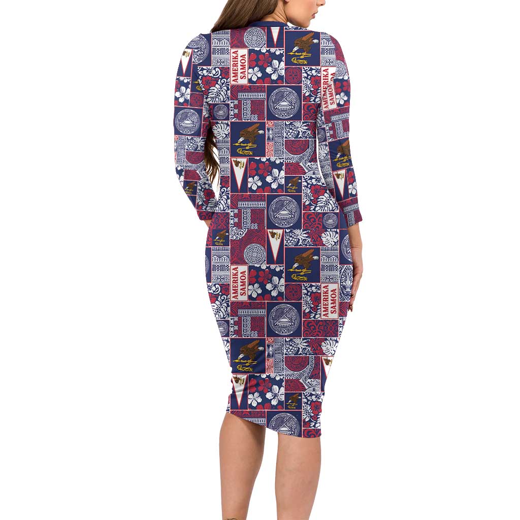 Manuia le Kerisimasi American Samoa Long Sleeve Bodycon Dress Pacific Patchwork Xmas Vibes - Polynesian Pride