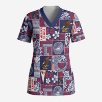 Manuia le Kerisimasi American Samoa Scrub Top Pacific Patchwork Xmas Vibes - Polynesian Pride