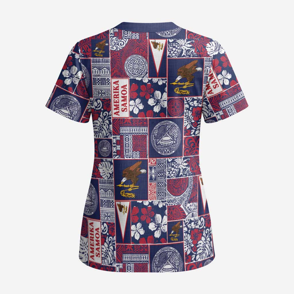 Manuia le Kerisimasi American Samoa Scrub Top Pacific Patchwork Xmas Vibes - Polynesian Pride