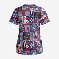 Manuia le Kerisimasi American Samoa Scrub Top Pacific Patchwork Xmas Vibes - Polynesian Pride