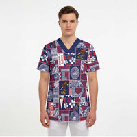Manuia le Kerisimasi American Samoa Scrub Top Pacific Patchwork Xmas Vibes - Polynesian Pride