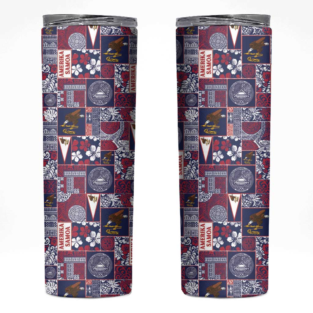 Manuia le Kerisimasi American Samoa Skinny Tumbler Pacific Patchwork Xmas Vibes LT9 Blue - Polynesian Pride